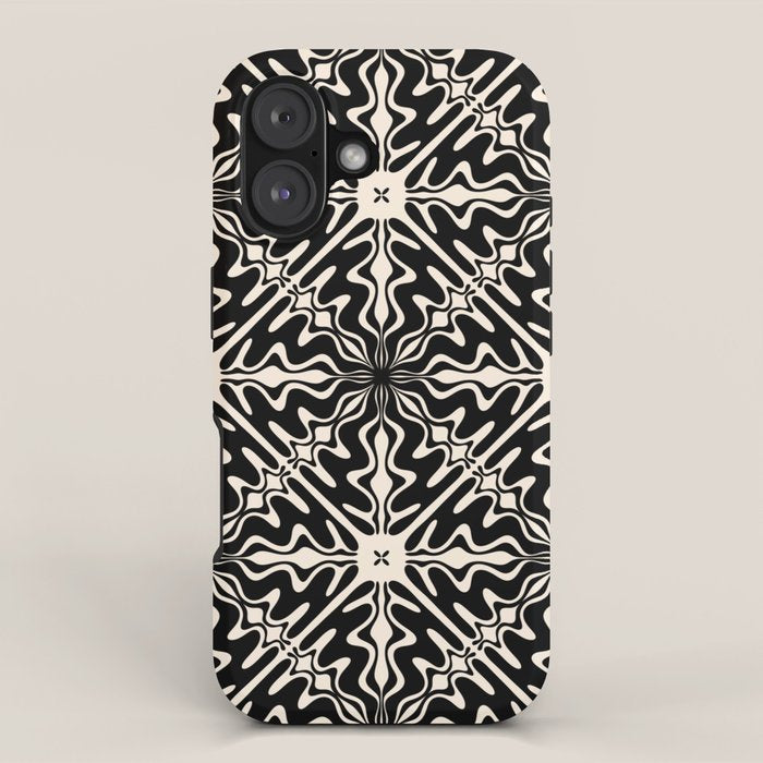 Murcia Spanish Tile Pattern in Black and Almond Cream iPhone Case Gallery Image 1
