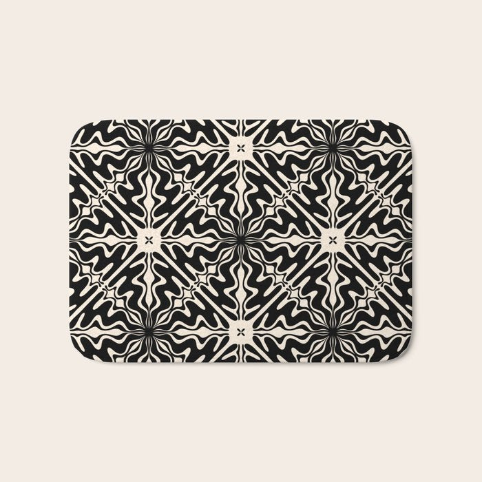 Murcia Spanish Tile Pattern in Black and Almond Cream Bath Mat Gallery Image 1