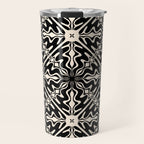 Murcia Spanish Tile Pattern in Black and Almond Cream Travel Mug Gallery Image 1