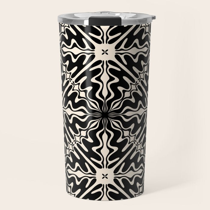 Murcia Spanish Tile Pattern in Black and Almond Cream Travel Mug Gallery Image 1