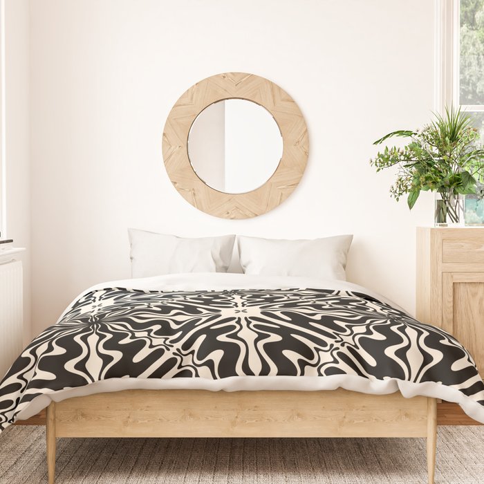 Murcia Spanish Tile Pattern in Black and Almond Cream Duvet Cover Gallery Image 3