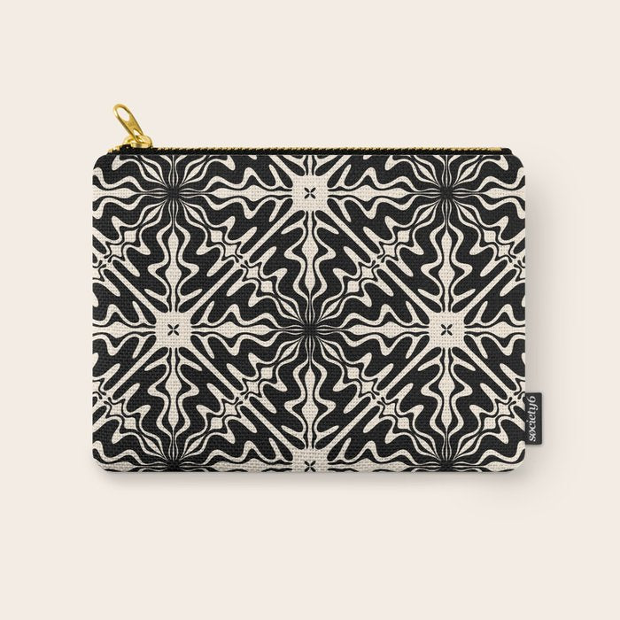 Murcia Spanish Tile Pattern in Black and Almond Cream Carry All Pouch Gallery Image 1