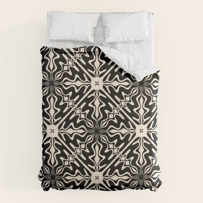 Murcia Spanish Tile Pattern in Black and Almond Cream Duvet Cover Gallery Image 6