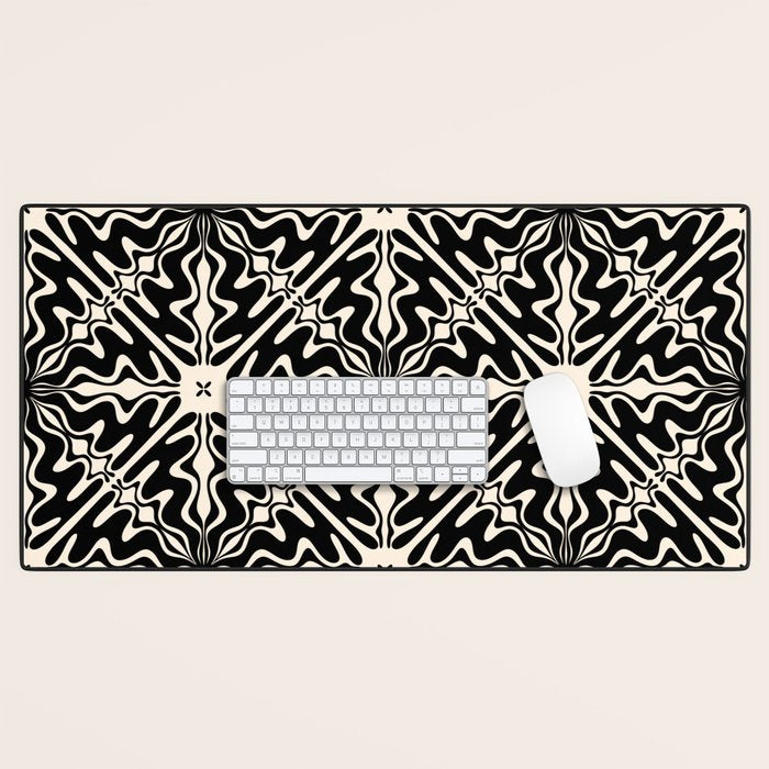 Murcia Spanish Tile Pattern in Black and Almond Cream Desk Mat Gallery Image 1