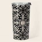 Murcia Spanish Tile Pattern in Black and Almond Cream Travel Mug Gallery Image 2