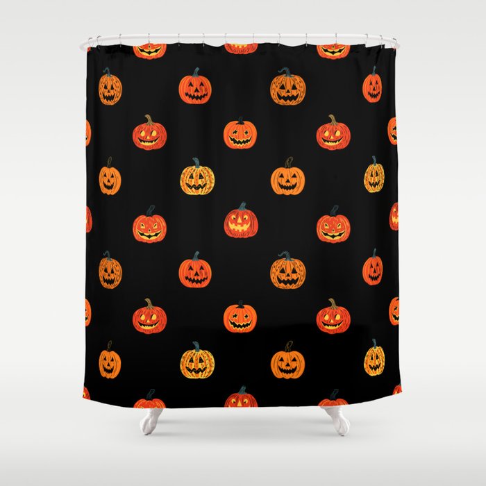 Halloween jack o lantern pumpkin art pattern Shower Curtain Gallery Image 1