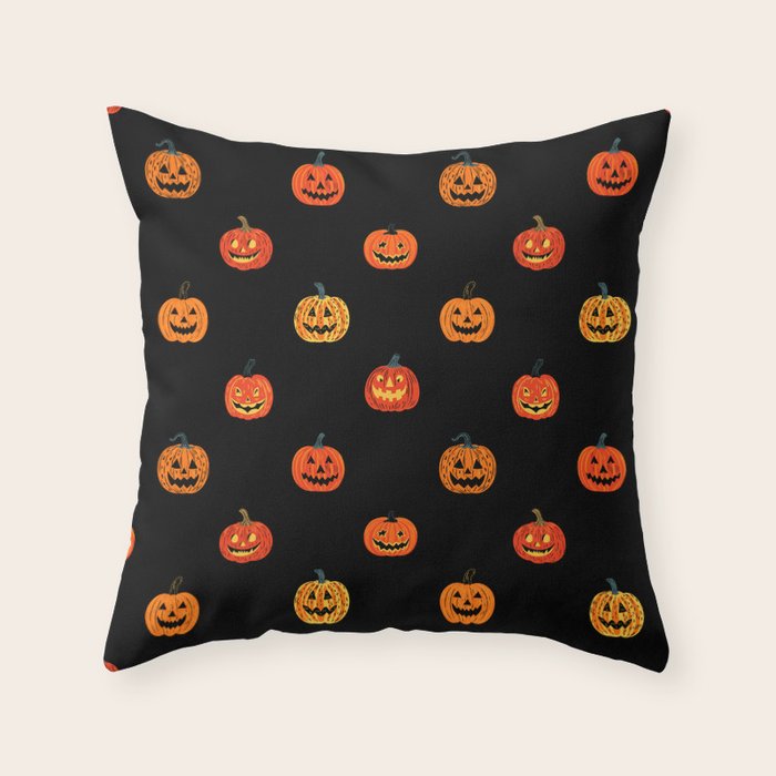 Halloween jack o lantern pumpkin art pattern Throw Pillow Gallery Image 6