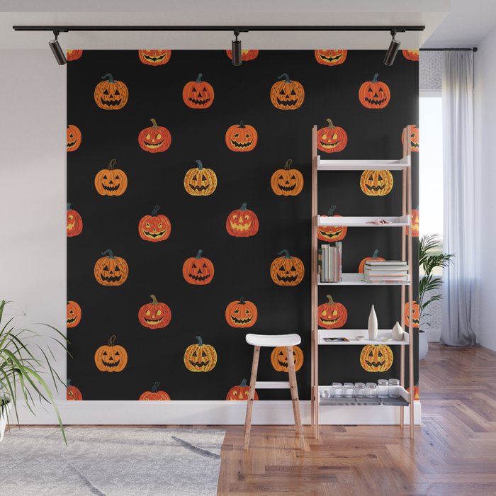 Halloween jack o lantern pumpkin art pattern Wall Mural Gallery Image 1