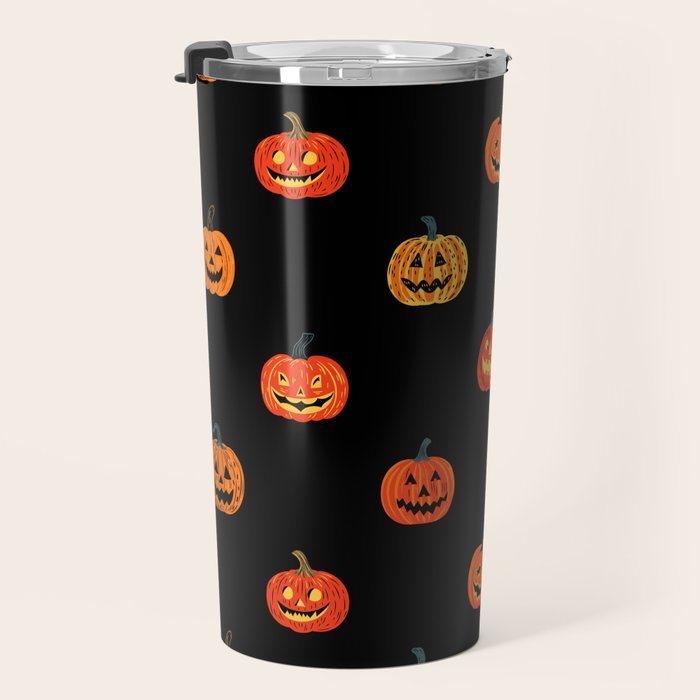 Halloween jack o lantern pumpkin art pattern Travel Mug Gallery Image 3