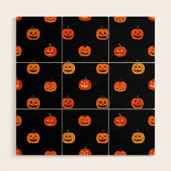Halloween jack o lantern pumpkin art pattern Wood Wall Art Gallery Image 1