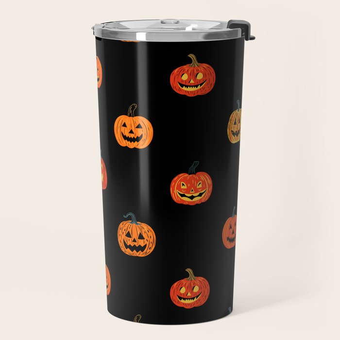 Halloween jack o lantern pumpkin art pattern Travel Mug Gallery Image 2