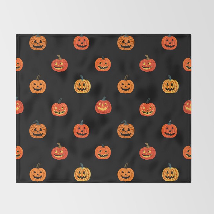 Halloween jack o lantern pumpkin art pattern Throw Blanket Gallery Image 2