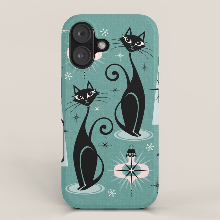 Mid Century Meow Atomic Kitty Christmas ©studioxtine iPhone Case Gallery Image 1