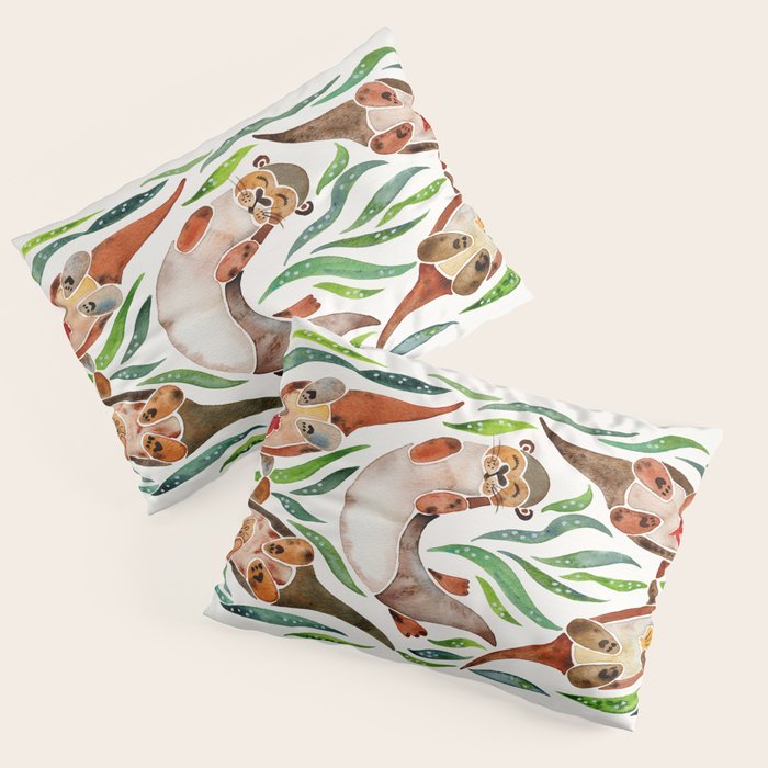 Five Otters - Green Seaweed Pillow Sham Gallery Image 1