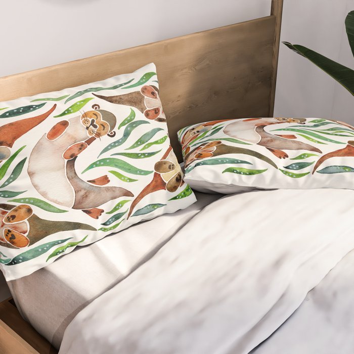 Five Otters - Green Seaweed Pillow Sham Gallery Image 2