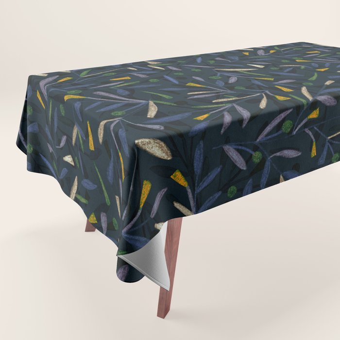 Midnight Floral Pattern 2 - Blue and Yellow Tablecloth Gallery Image 1