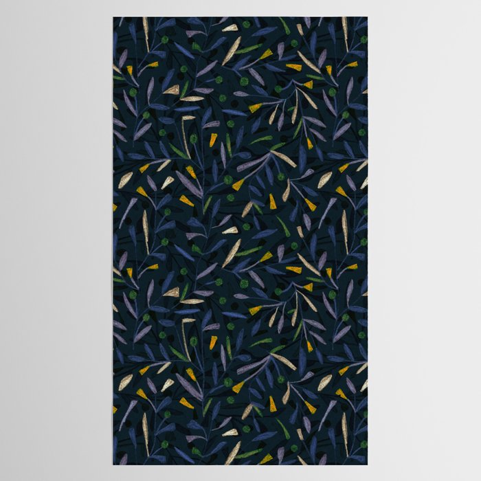 Midnight Floral Pattern 2 - Blue and Yellow Tablecloth Gallery Image 2