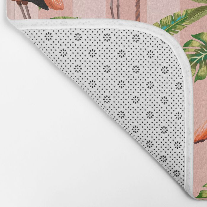 Pink Flamingos on blush pink stripes tropical midcentury Bath Mat Gallery Image 2