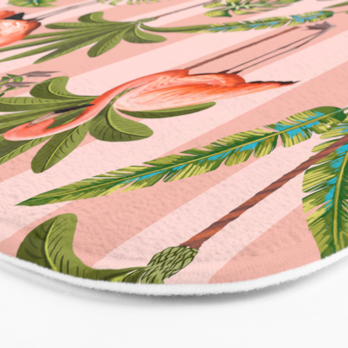 Pink Flamingos on blush pink stripes tropical midcentury Bath Mat Gallery Image 3