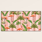Pink Flamingos on blush pink stripes tropical midcentury Desk Mat Gallery Image 3