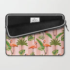Pink Flamingos on blush pink stripes tropical midcentury Laptop Sleeve Gallery Image 2
