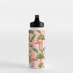 Pink Flamingos on blush pink stripes tropical midcentury Water Bottle Gallery Image 3