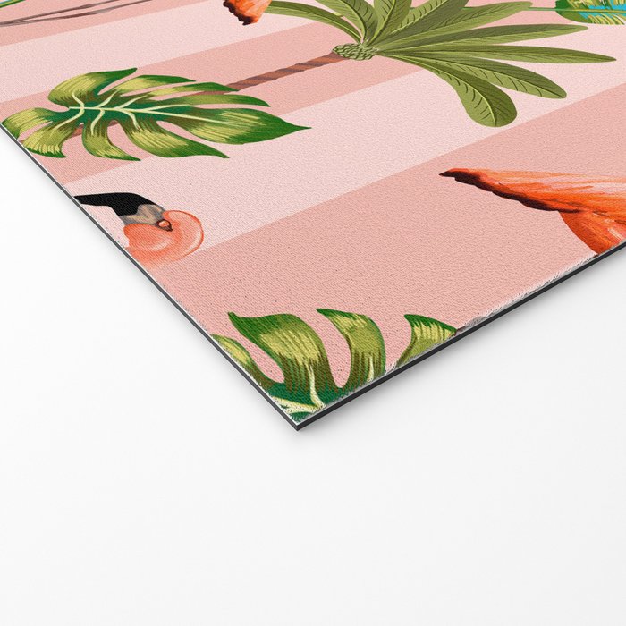 Pink Flamingos on blush pink stripes tropical midcentury Welcome Mat Gallery Image 2