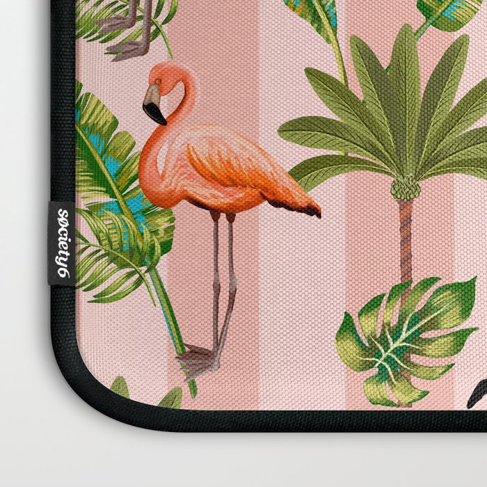 Pink Flamingos on blush pink stripes tropical midcentury Laptop Sleeve Gallery Image 3
