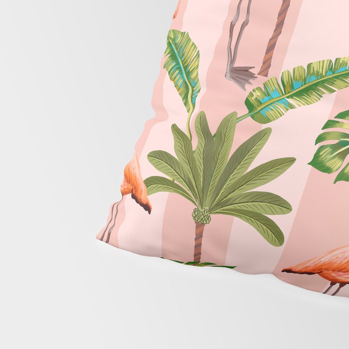 Pink Flamingos on blush pink stripes tropical midcentury Pillow Sham Gallery Image 4