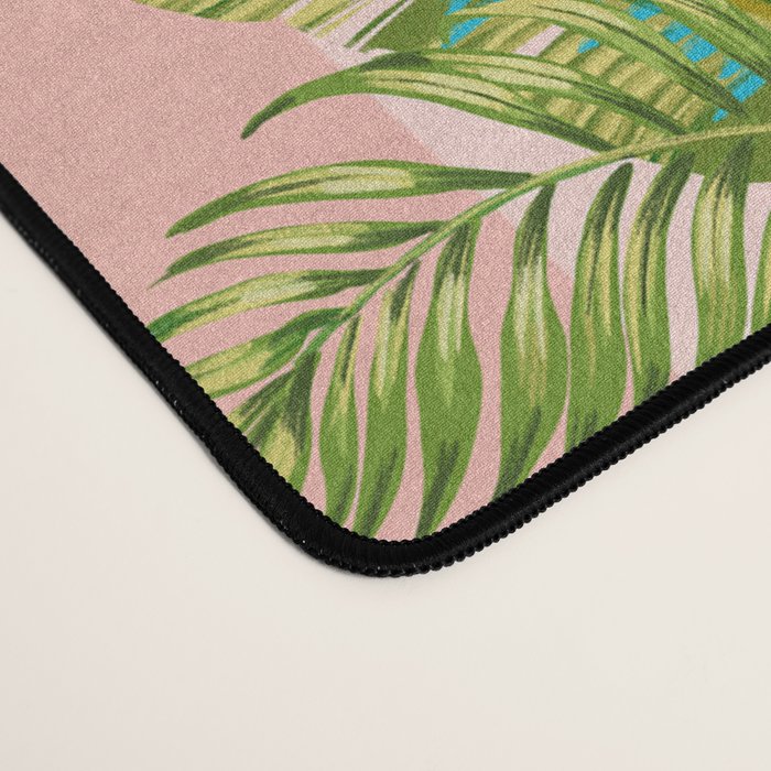 Pink Flamingos on blush pink stripes tropical midcentury Desk Mat Gallery Image 4