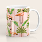 Pink Flamingos on blush pink stripes tropical midcentury Coffee Mug Gallery Image 1