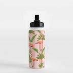 Pink Flamingos on blush pink stripes tropical midcentury Water Bottle Gallery Image 2