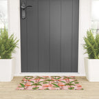Pink Flamingos on blush pink stripes tropical midcentury Welcome Mat Gallery Image 3