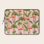 Pink Flamingos on blush pink stripes tropical midcentury Laptop Sleeve Gallery Image 1