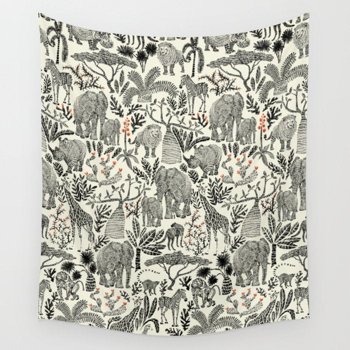 Wildlife Safari black ´n white Wall Tapestry Gallery Image 4
