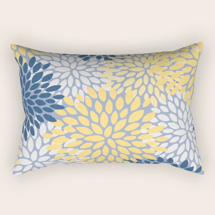 Modern Flowers Print, Yellow, White and Blue Rectangular Pillow Gallery Image 1