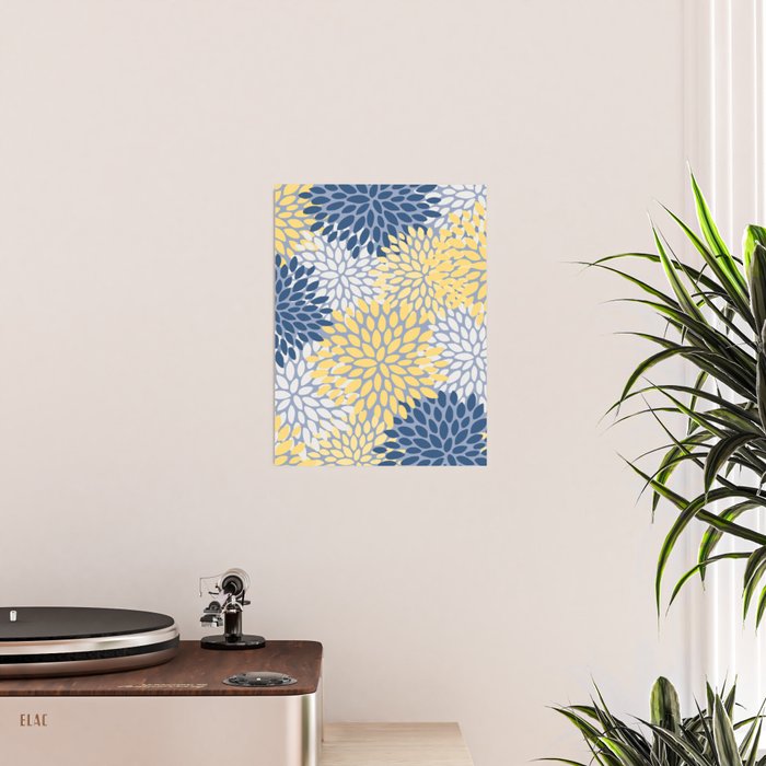 Modern Flowers Print, Yellow, White and Blue Poster Gallery Image 2