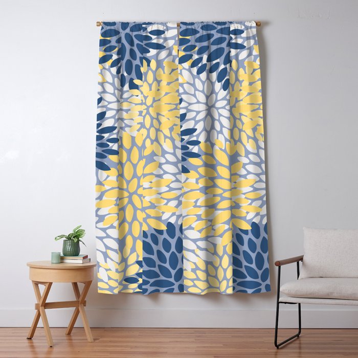 Modern Flowers Print, Yellow, White and Blue Window Curtain Gallery Image 5
