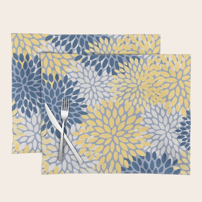 Modern Flowers Print, Yellow, White and Blue Placemat Gallery Image 1