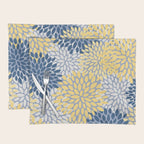 Modern Flowers Print, Yellow, White and Blue Placemat Gallery Image 1