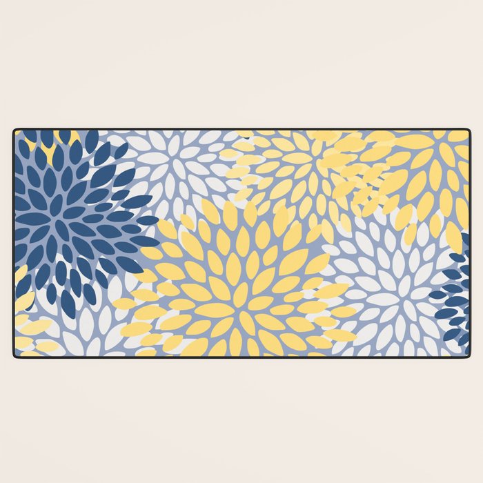 Modern Flowers Print, Yellow, White and Blue Desk Mat Gallery Image 3