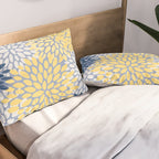 Modern Flowers Print, Yellow, White and Blue Pillow Sham Gallery Image 2