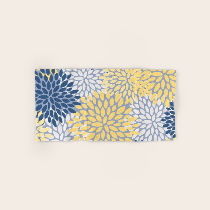 Modern Flowers Print, Yellow, White and Blue Bath Towel Gallery Image 1