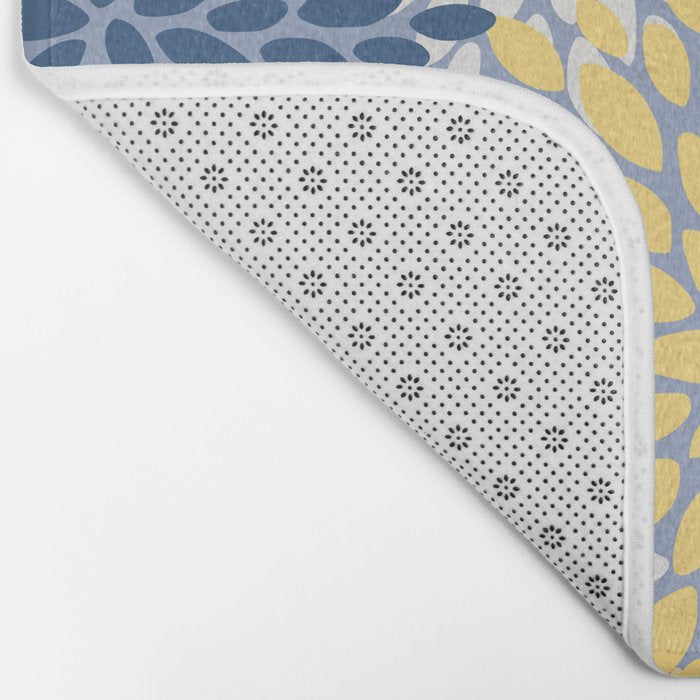 Modern Flowers Print, Yellow, White and Blue Bath Mat Gallery Image 2