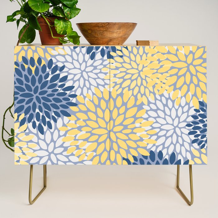 Modern Flowers Print, Yellow, White and Blue Credenza Gallery Image 1
