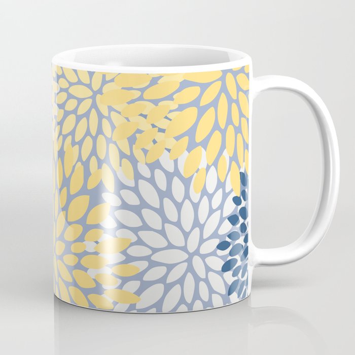 Modern Flowers Print, Yellow, White and Blue Coffee Mug Gallery Image 1