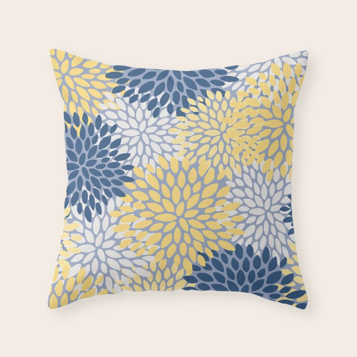 Modern Flowers Print, Yellow, White and Blue Throw Pillow Gallery Image 6