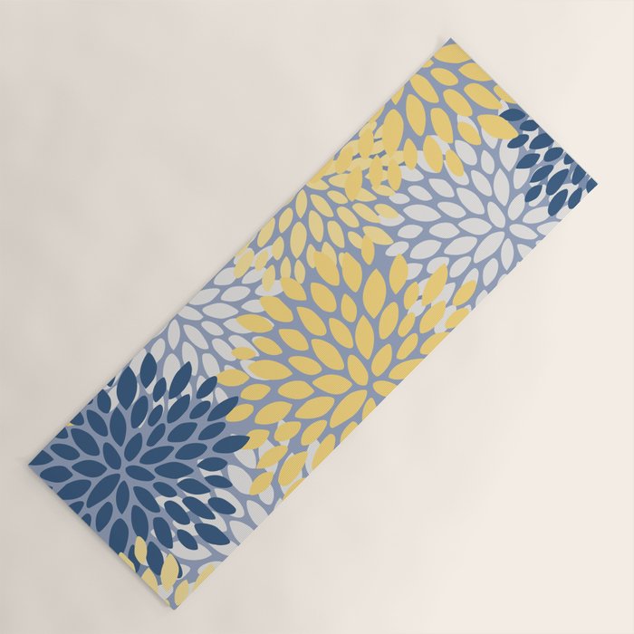 Modern Flowers Print, Yellow, White and Blue Yoga Mat Gallery Image 1