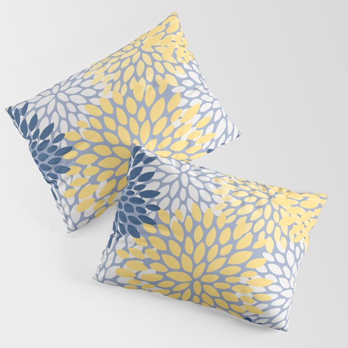 Modern Flowers Print, Yellow, White and Blue Pillow Sham Gallery Image 3