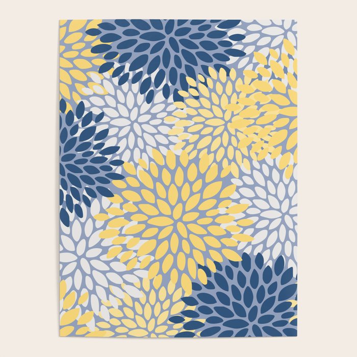 Modern Flowers Print, Yellow, White and Blue Poster Gallery Image 4